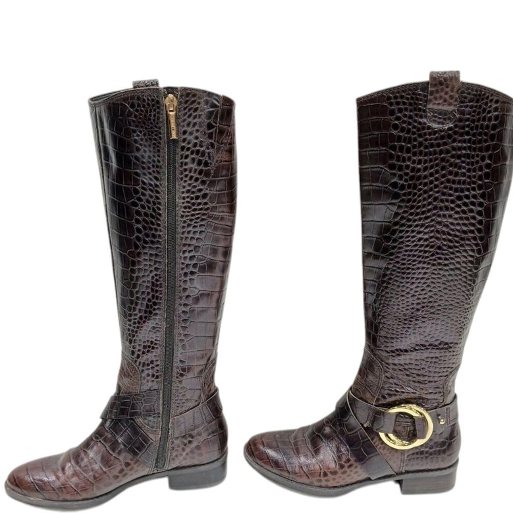 Karl Lagerfeld W Muret Women's Tall Faux Alligator Brown Boots - Picture 5 of 15